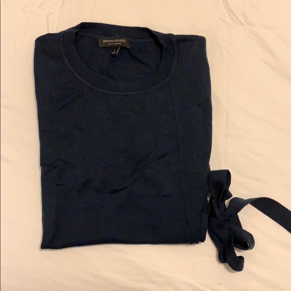 Navy short sleeve silk cashmere sweater